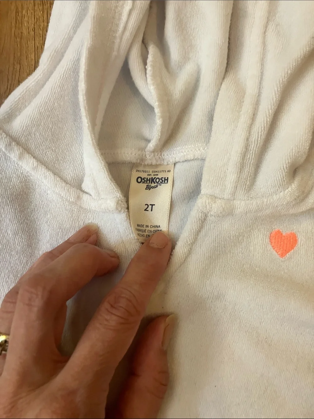 White Hooded Girls swim cover up terry cloth Coral Trim Oshkosh 2t